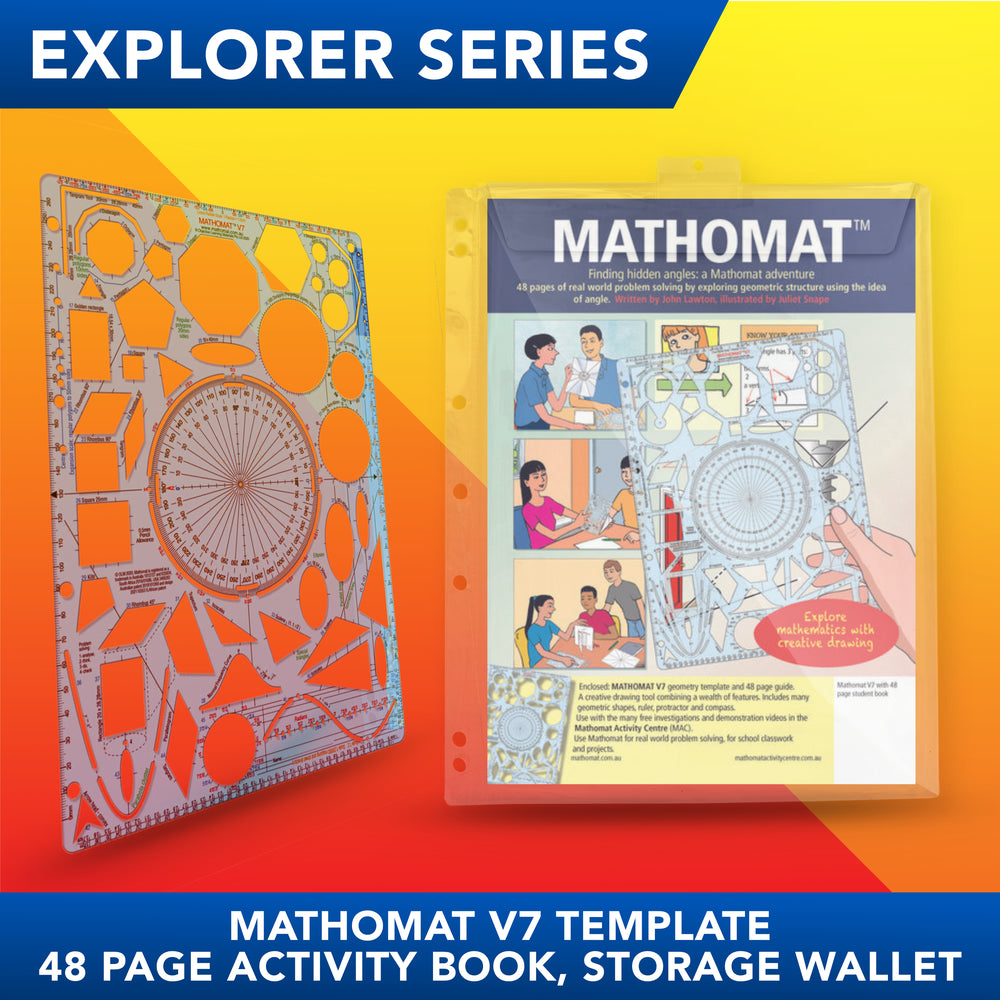 Mathomat V7 Geometry Template. With Exploring hidden angles, a Mathomat adventure student book.