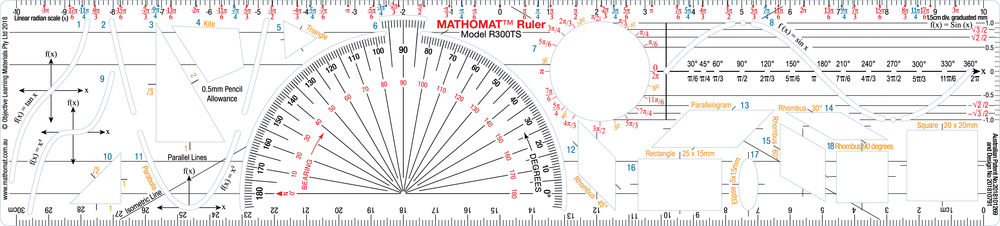 Mathomat<br>Combined Ruler Template for Senior Schools