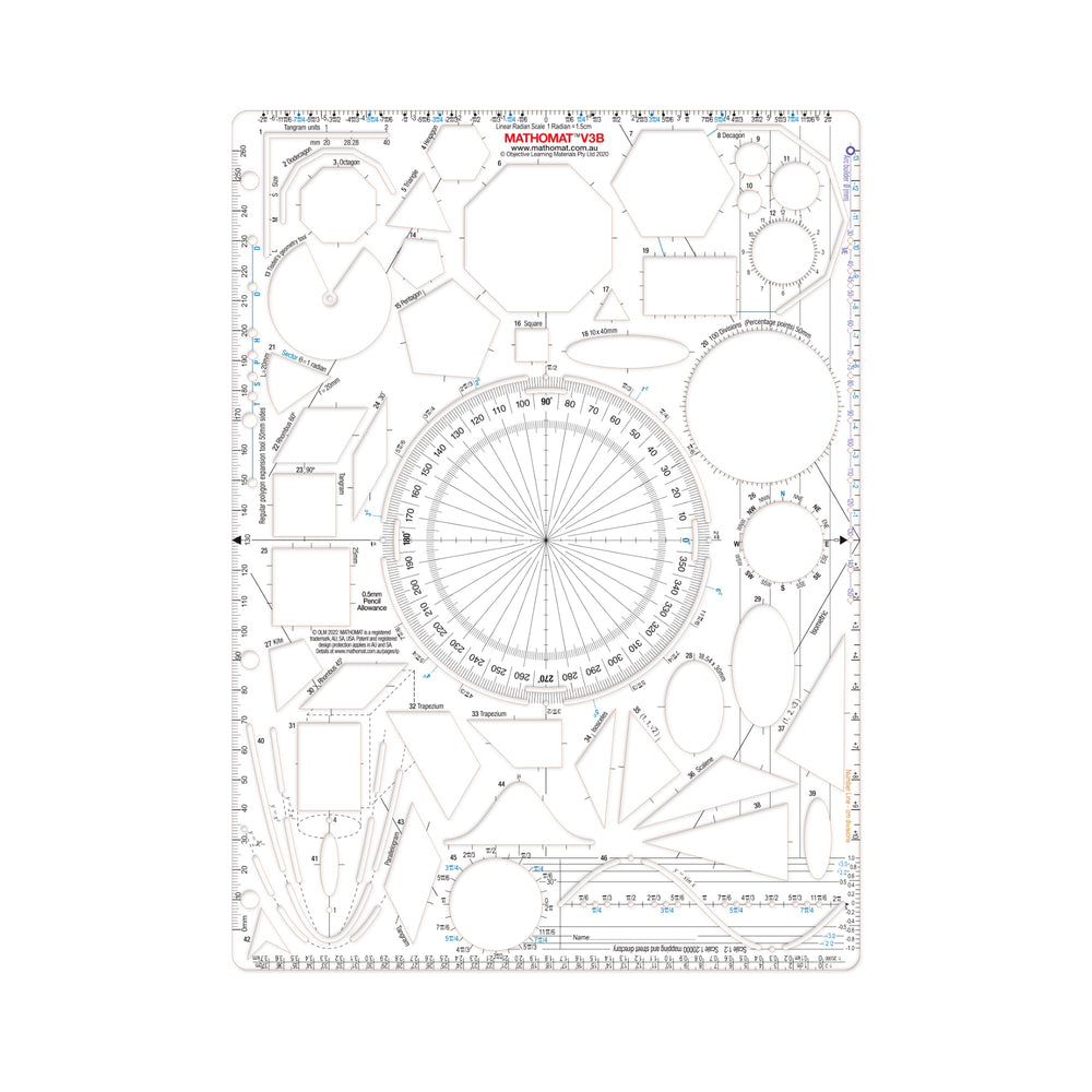 Mathomat V3B Geometry Templatewith single scale protractor(Designer pa ...